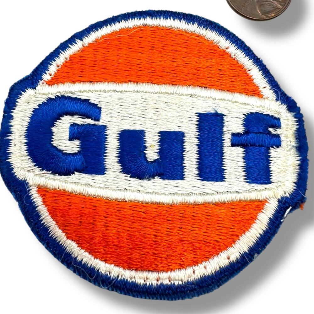 Vintage 2” Gulf Oil Gas Embroidered Patch uniform Biker Jacket Racing 70s Truck